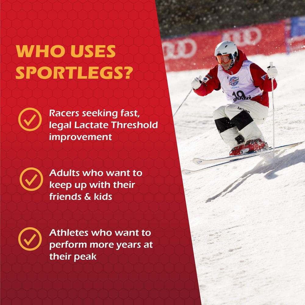 SPORTLEGS label detail showing vegan formula and NSF certification for sport