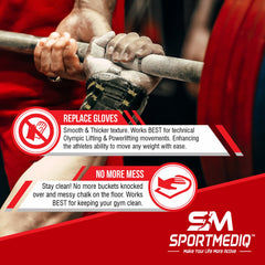 SPORTMEDIQ Pro Grade Liquid Chalk palms prepped for secure lifting.