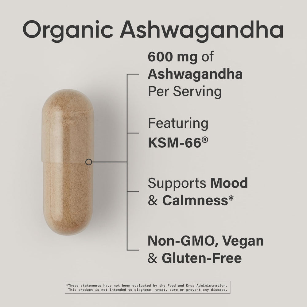 Sports Research Ashwagandha capsules close-up highlighting vegan, organic adaptogen for daily balance.