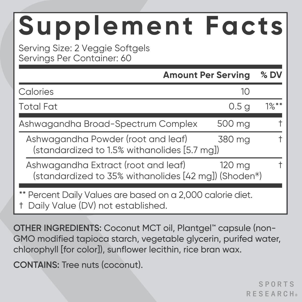 Sports Research Shoden 35% withanolides extract info for potent adaptogen.
