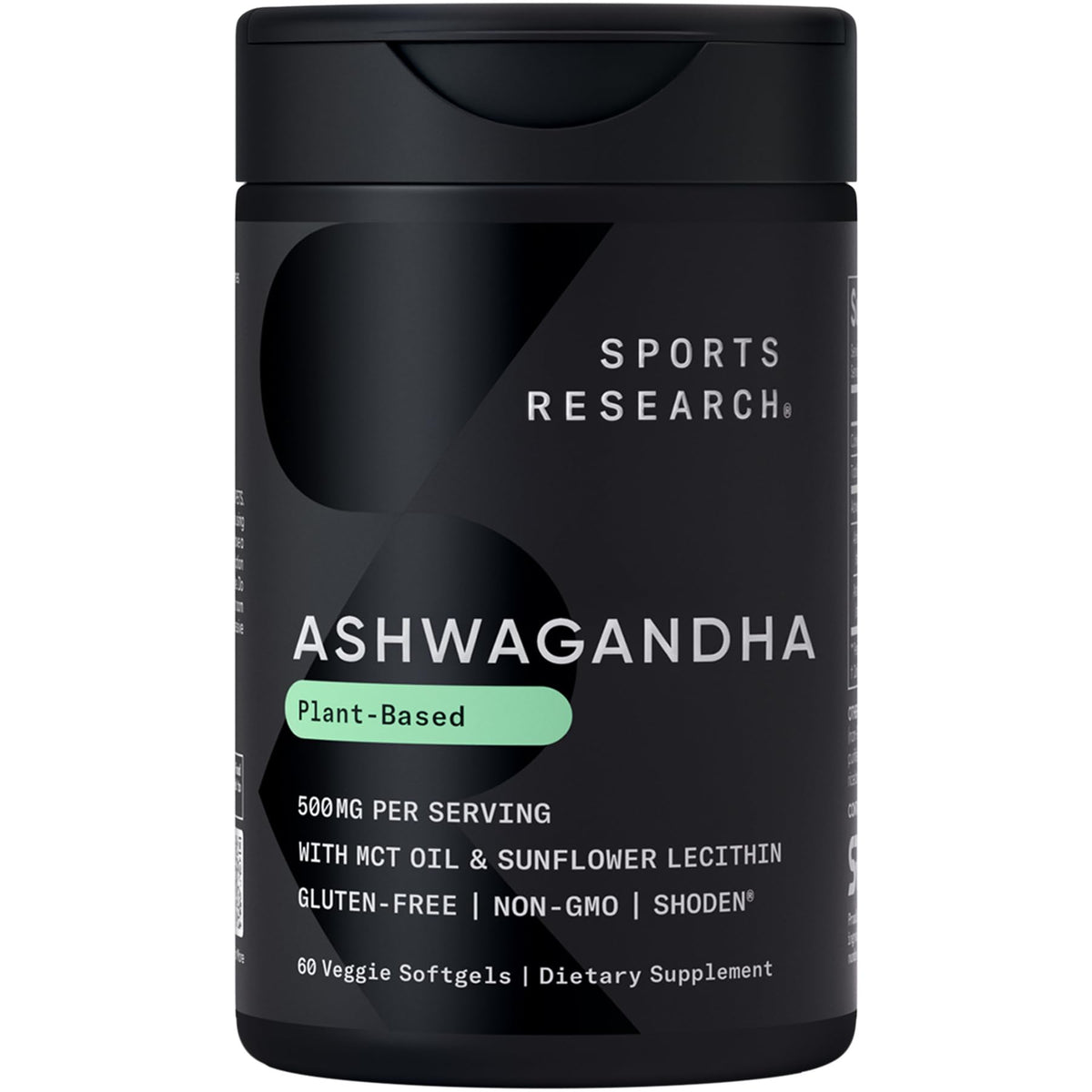 Sports Research Ashwagandha Softgels bottle with coconut MCT oil promotes absorption