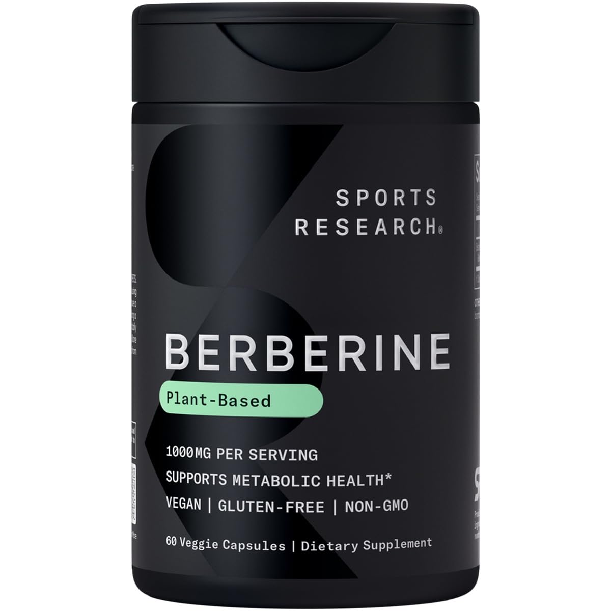 Sports Research Berberine bottle front showing plant-based metabolic support for daily wellness.