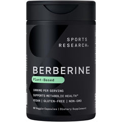 Sports Research Berberine bottle front showing plant-based metabolic support for daily wellness.