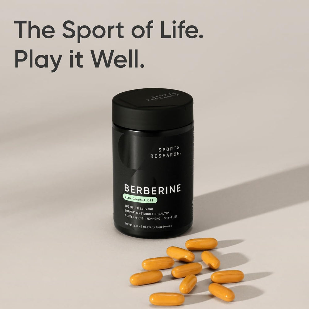 Sports Research Berberine gluten-free non-GMO badge visible on bottle