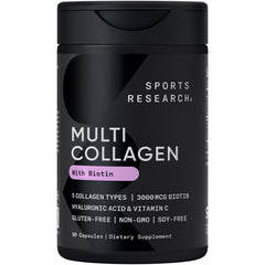 Sports Research Biotin-Infused Collagen bottle shows skin and hair support