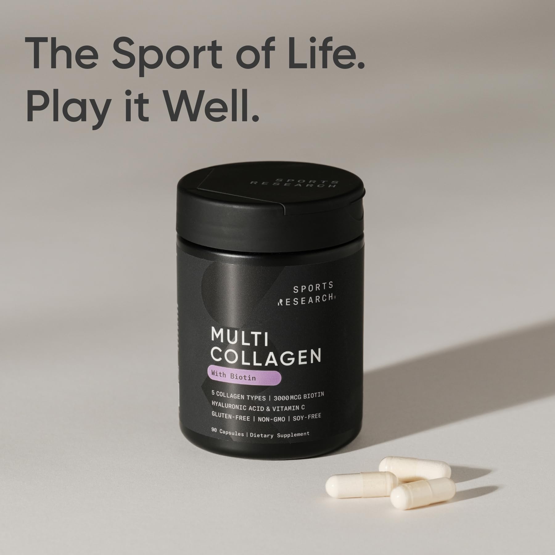 Sports Research Biotin-Infused Collagen product shot emphasizing hair and joint benefits