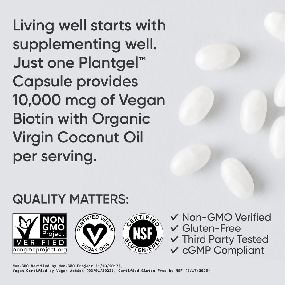 Sports Research Biotin bottle highlighting Plantgel capsule design.