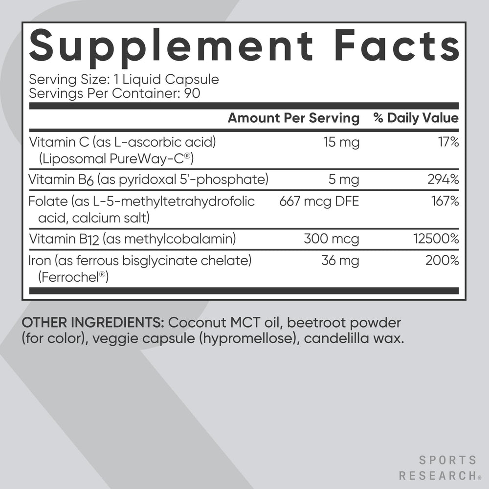 Sports Research Blood Balance packaging shown with 90 capsules.