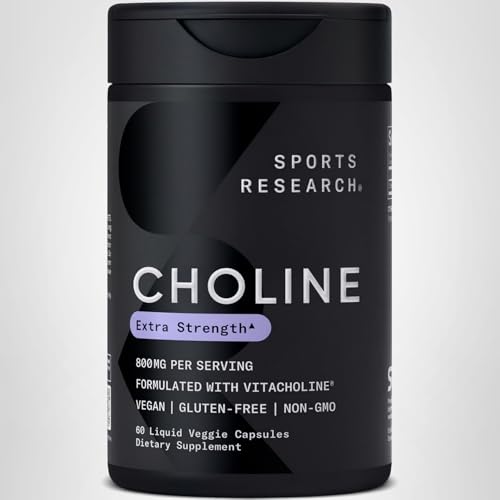 Sports Research Choline 800 mg health product box display for wellness support.