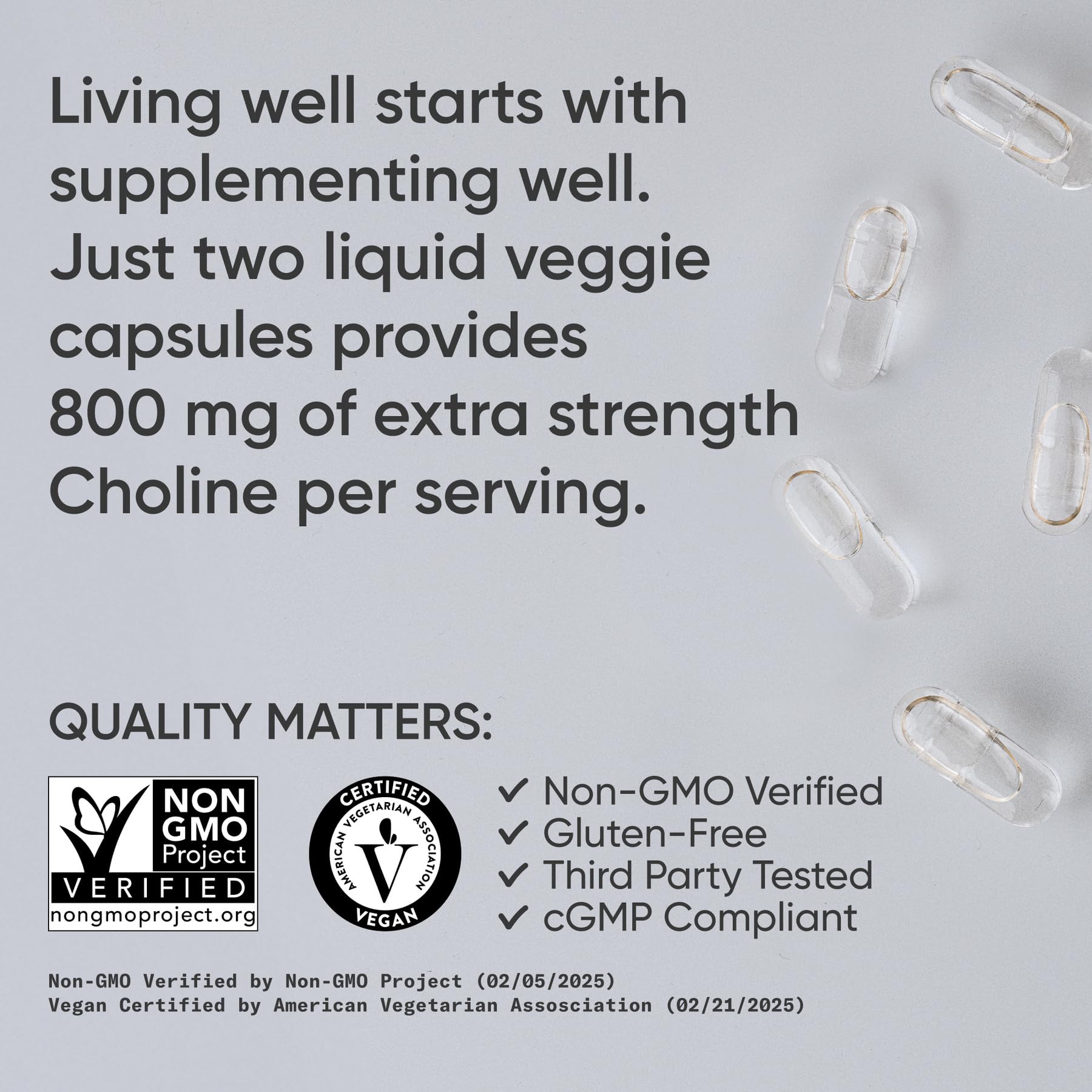 Sports Research Choline 800 mg vegan certification mark on the packaging.