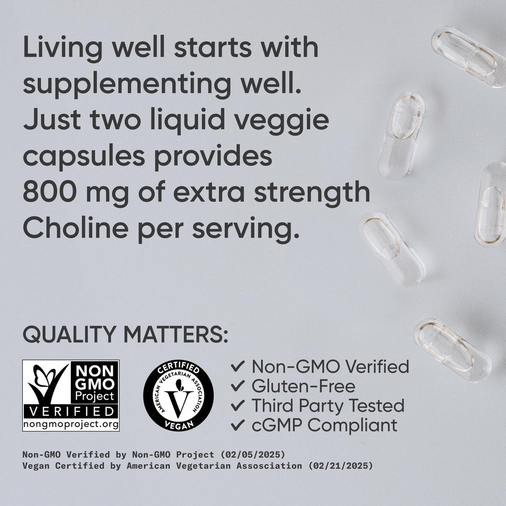 Sports Research Choline 800 mg vegan certification mark on the packaging.