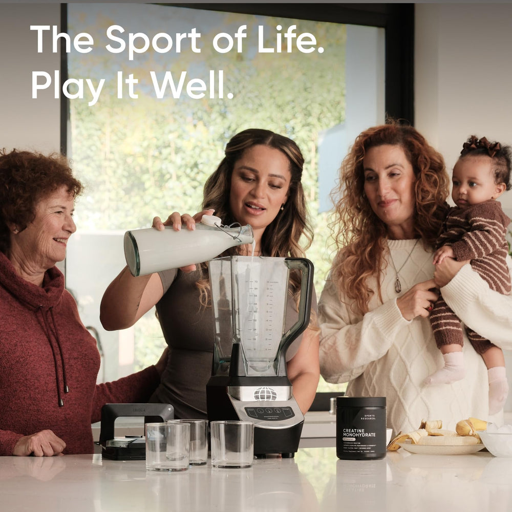 Sports Research Creatine Monohydrate dissolving in water for quick hydration.