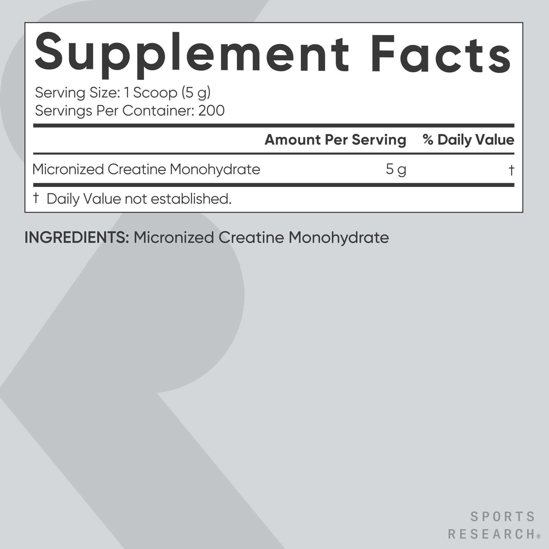 Sports Research Creatine Monohydrate scoop measuring a daily serving.