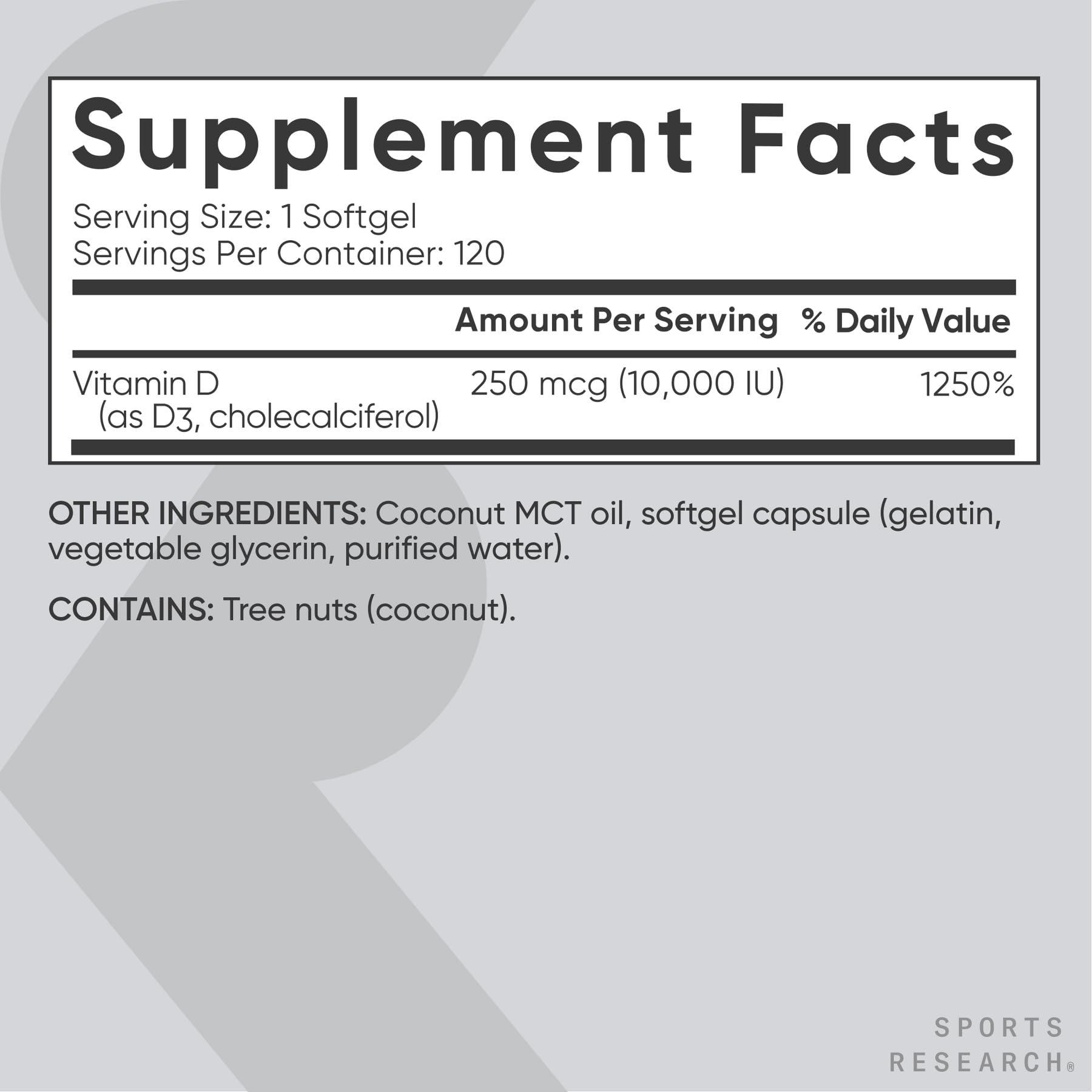 Sports Research D3 softgel pour showing quick-release capsule action for daily support.