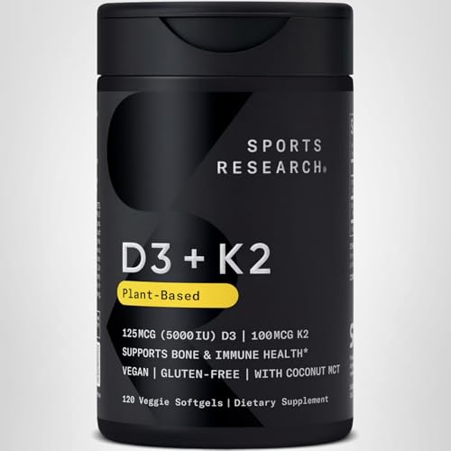 Sports Research daily vitamin D3 K2 softgels for everyday health