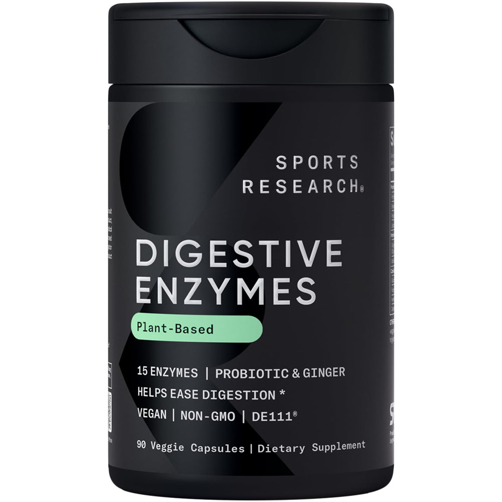 Sports Research Digestive Enzymes bottle showing plant-based digestion support