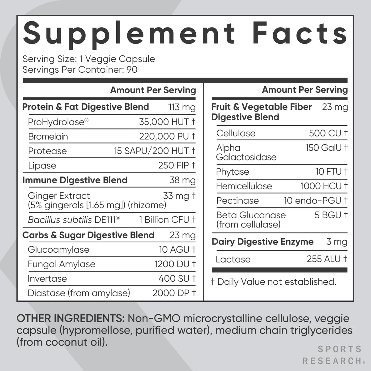 Probiotics icon on Sports Research enzymes illustrating gut-friendly bacteria support