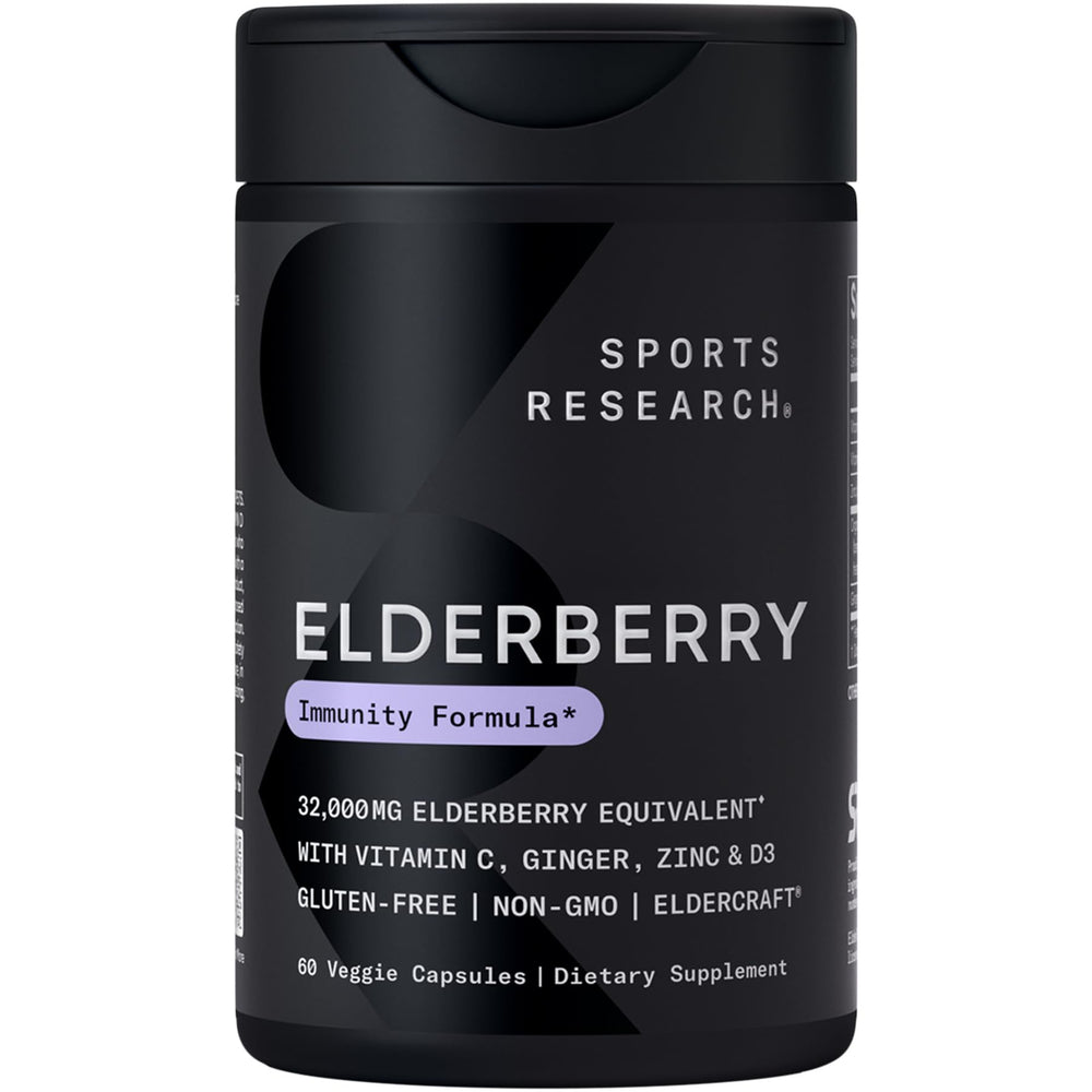 Sports Research Elderberry bottle with 60 veggie capsules for daily immune support