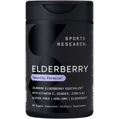 Sports Research Elderberry bottle with 60 veggie capsules for daily immune support