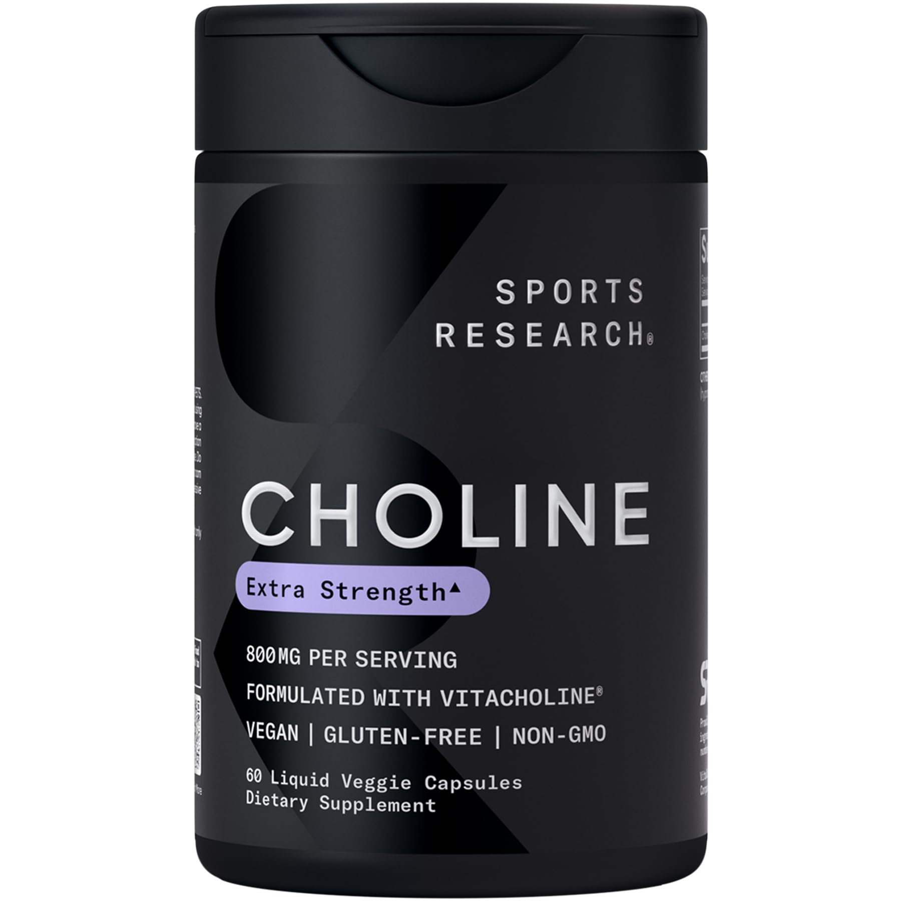 Sports Research Extra Strength Choline 800 mg bottle front for daily focus support.