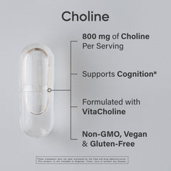 Sports Research Choline 800 mg capsules shown in bottle for mental clarity potential.