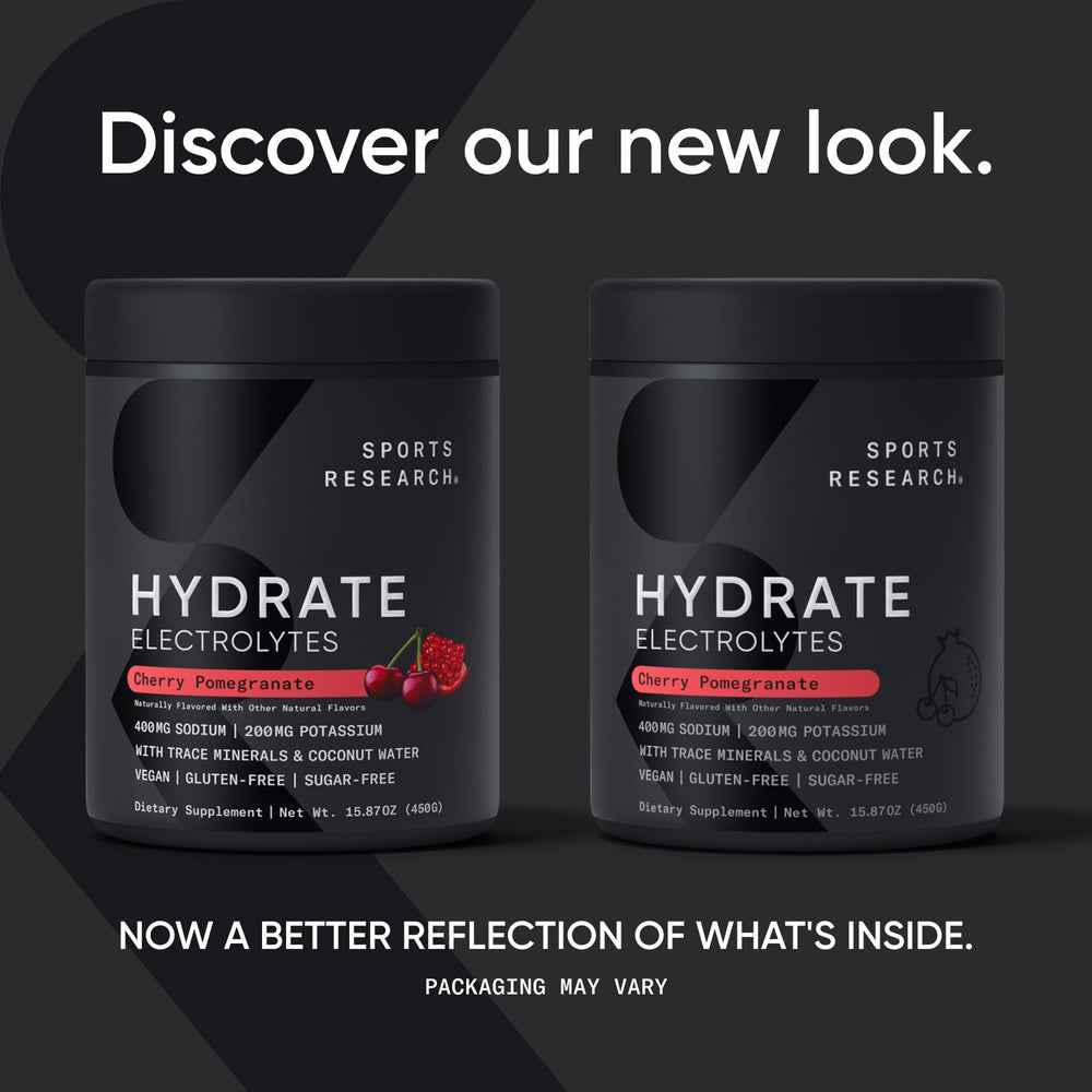 Sports Research Hydrate Jars cherry pomegranate glass pour for convenient at-home hydration.