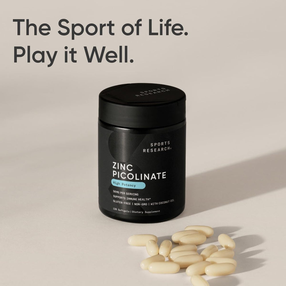 Sports Research IGEN non-GMO seal visible on the Zinc Picolinate bottle.