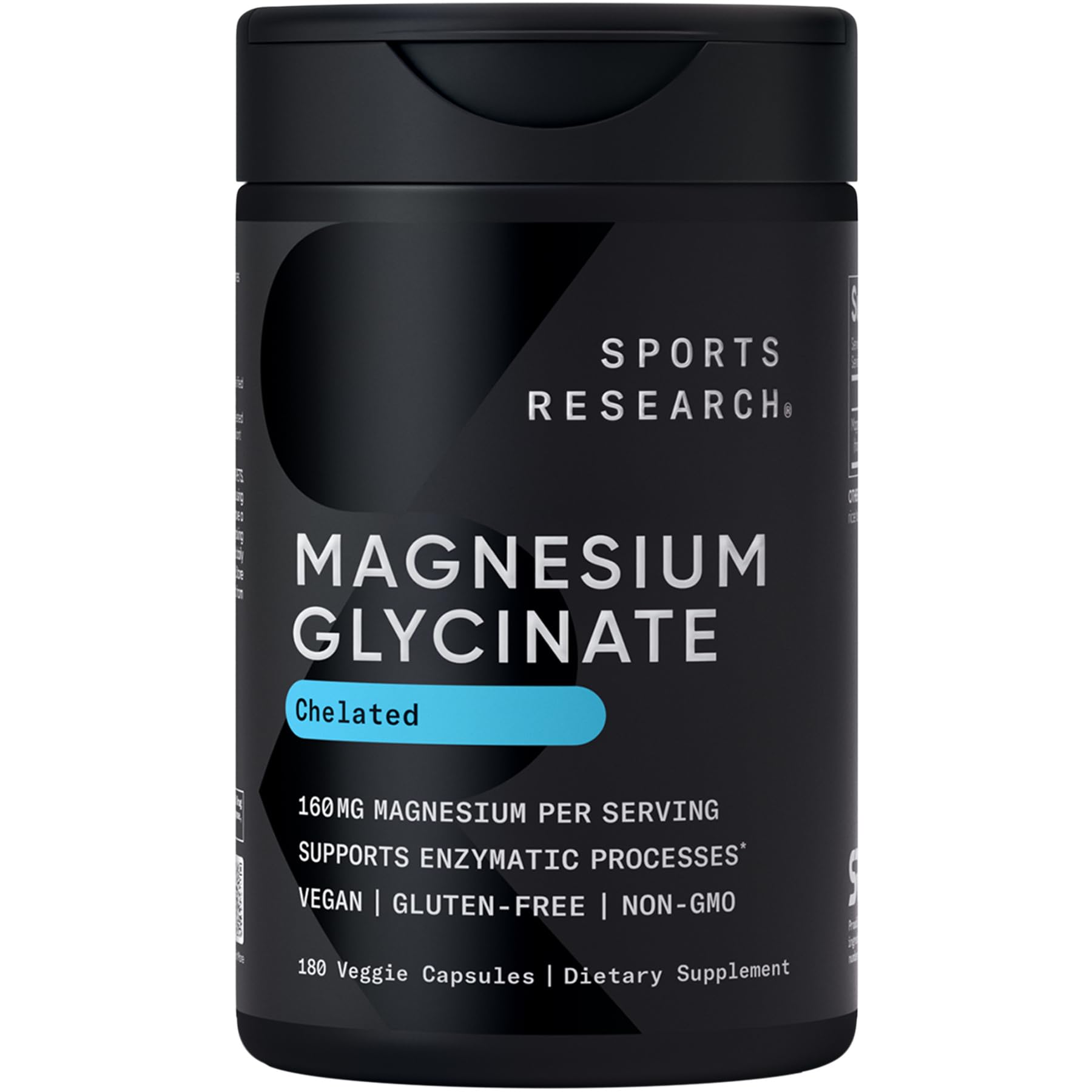 Sports Research Magnesium Glycinate bottle front view promoting restful sleep.