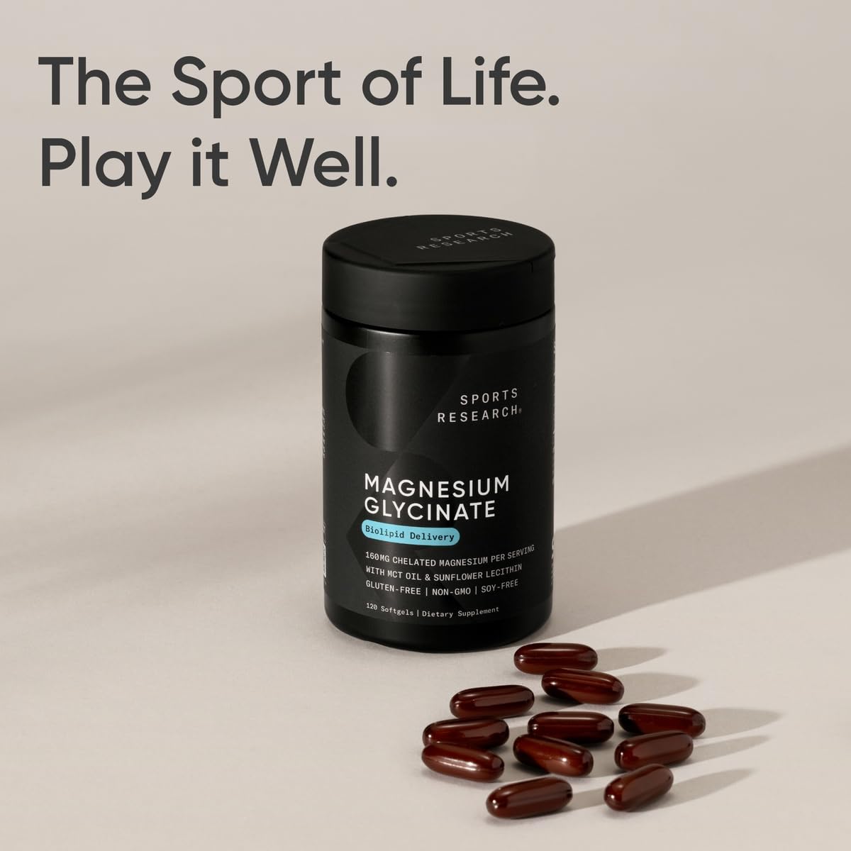 Sports Research Magnesium Glycinate bottle on table conveys trust and consistency