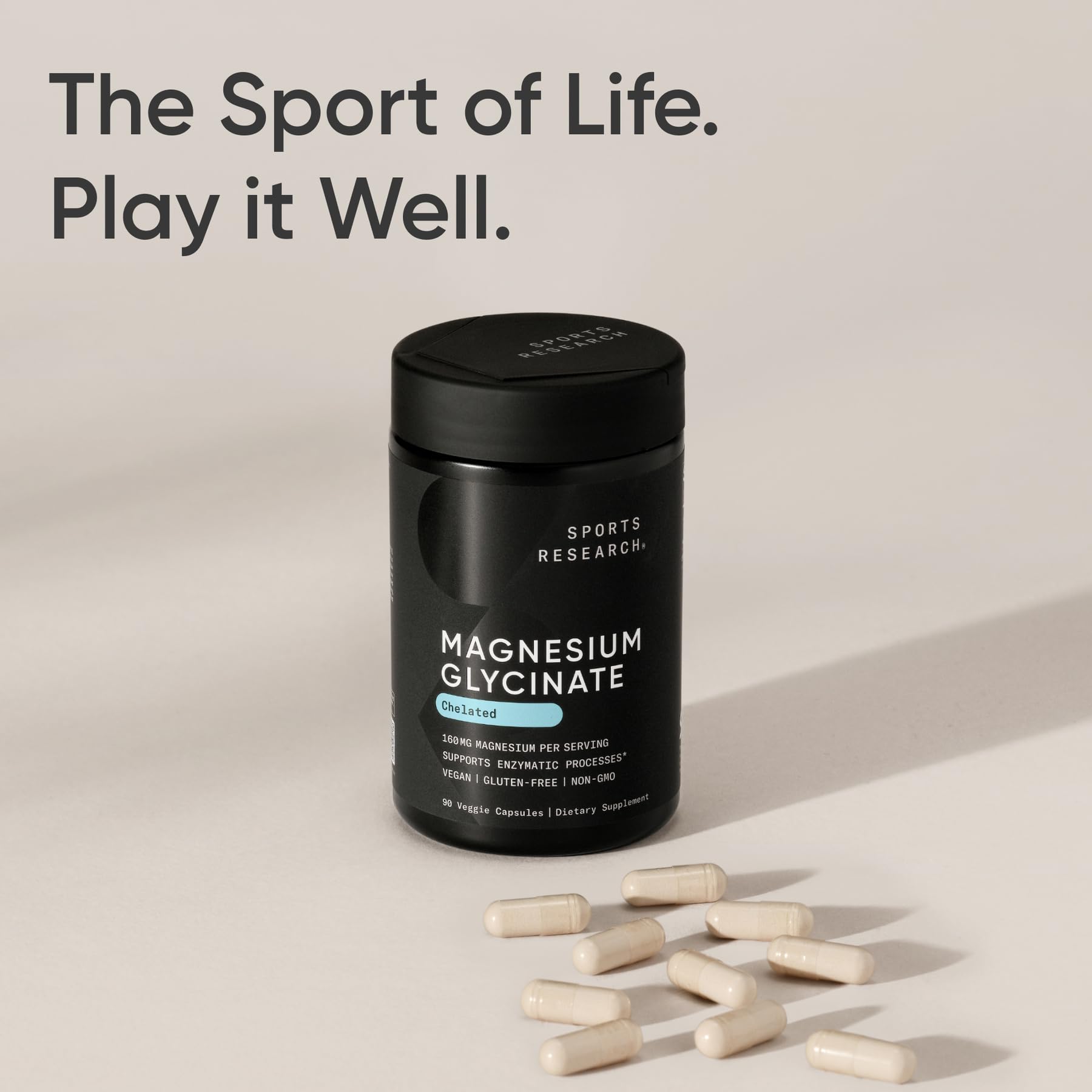 Sports Research Magnesium Glycinate soy- and gluten-free formula for sensitive diets.