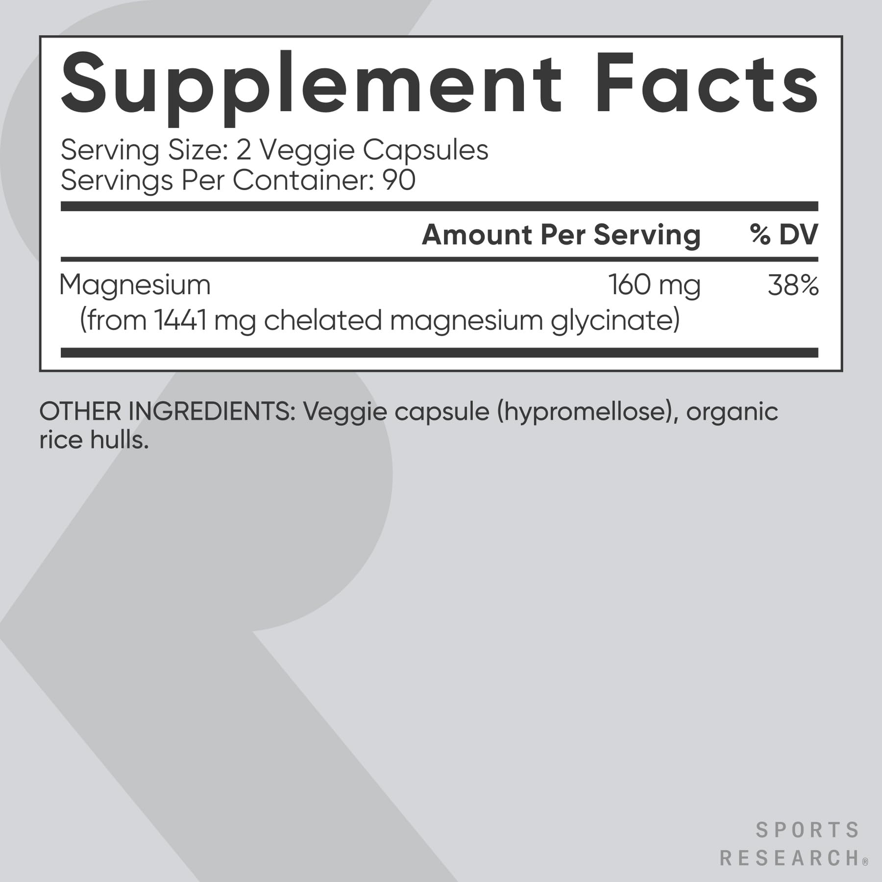 Sports Research Magnesium Glycinate produced in USA in cGMP facilities.