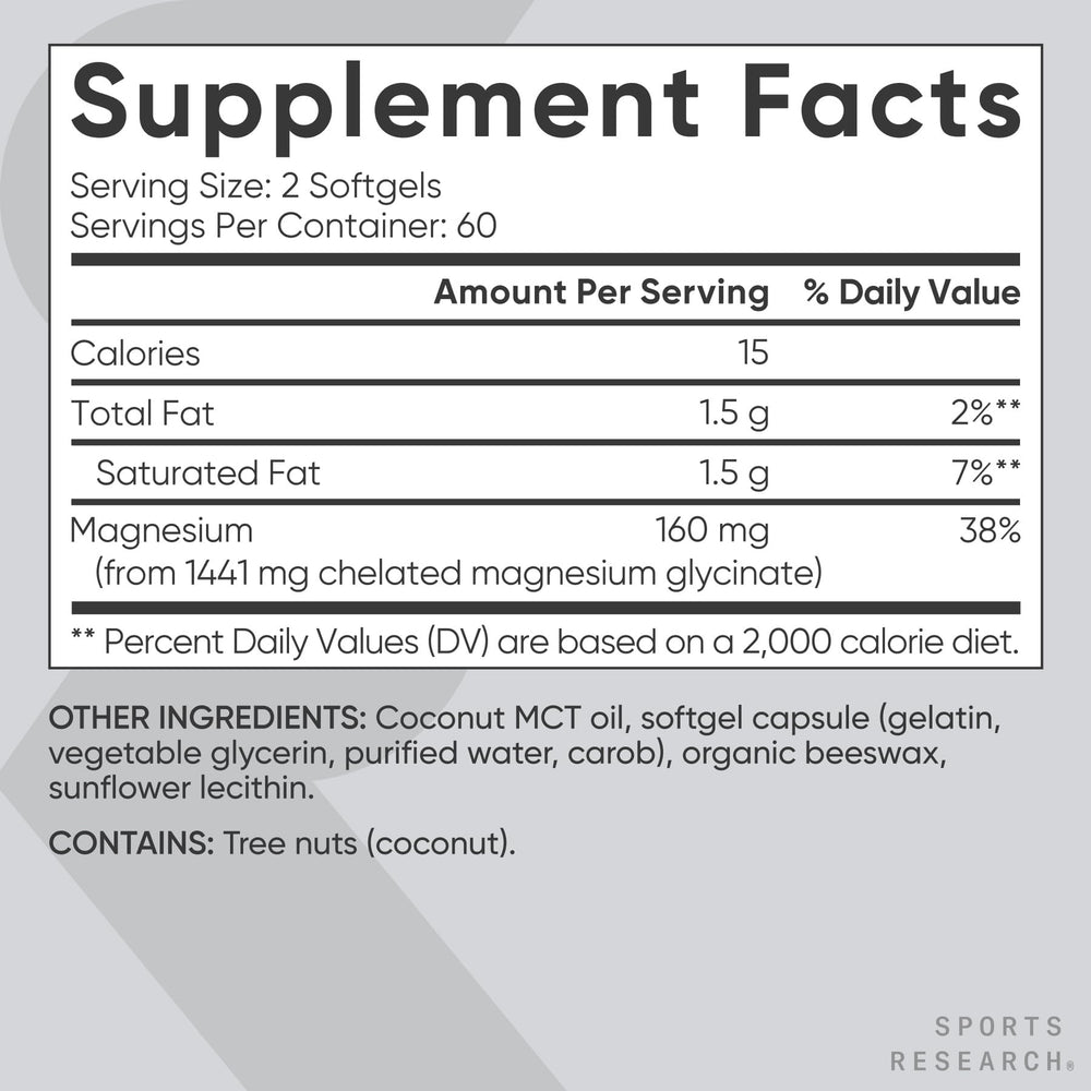 Sports Research Magnesium Glycinate vegan softgel image emphasizes vegan option