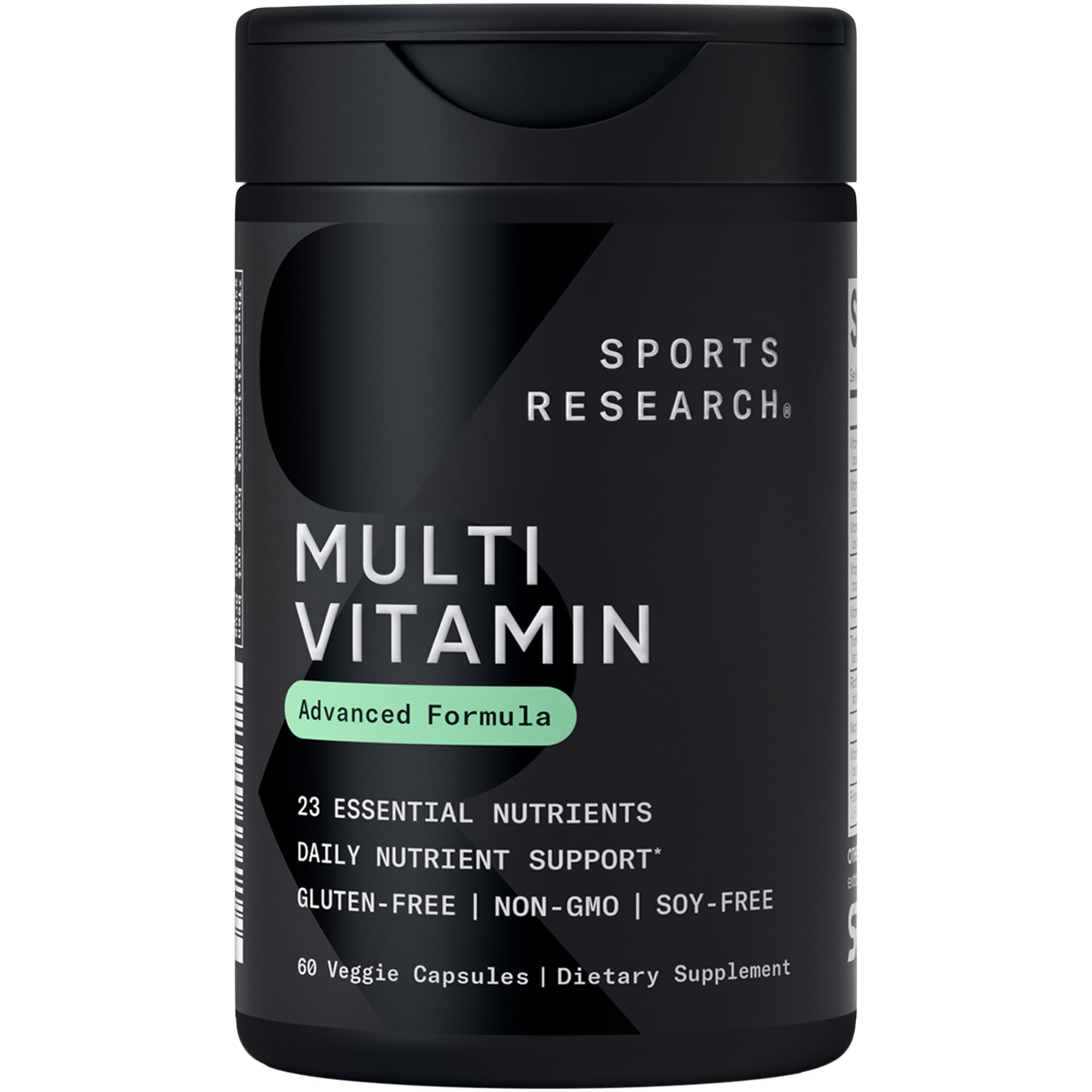 Sports Research multivitamin advanced formula bottle front with 60 veggie capsules for daily support.
