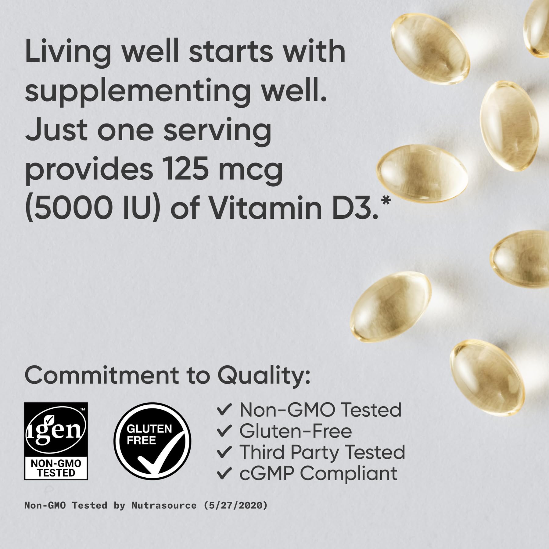 Sports Research non-GMO gluten-free label signals clean D3 formula.