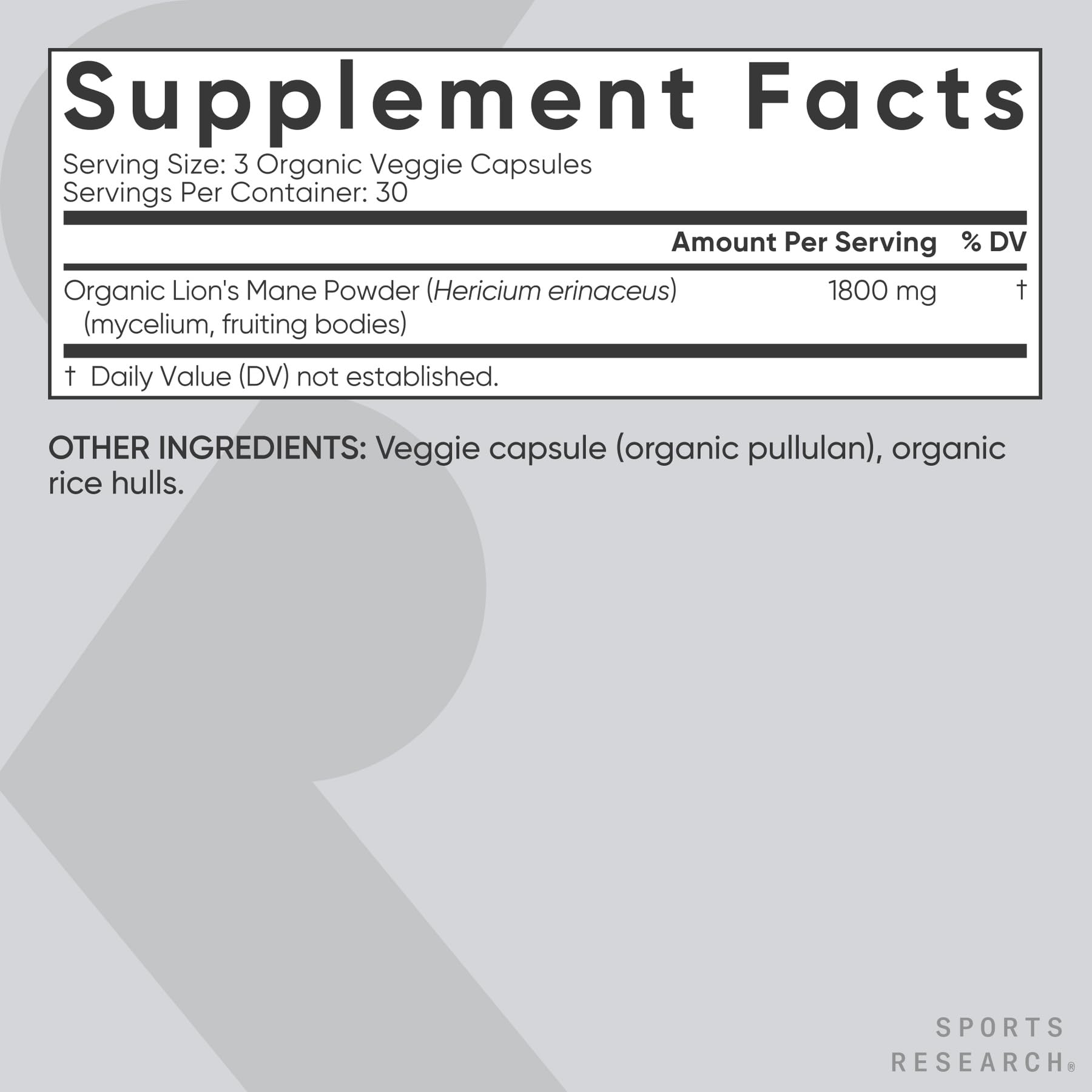 Sports Research Organic Lions Mane capsules in hand – convenient daily dose for focus on the go.