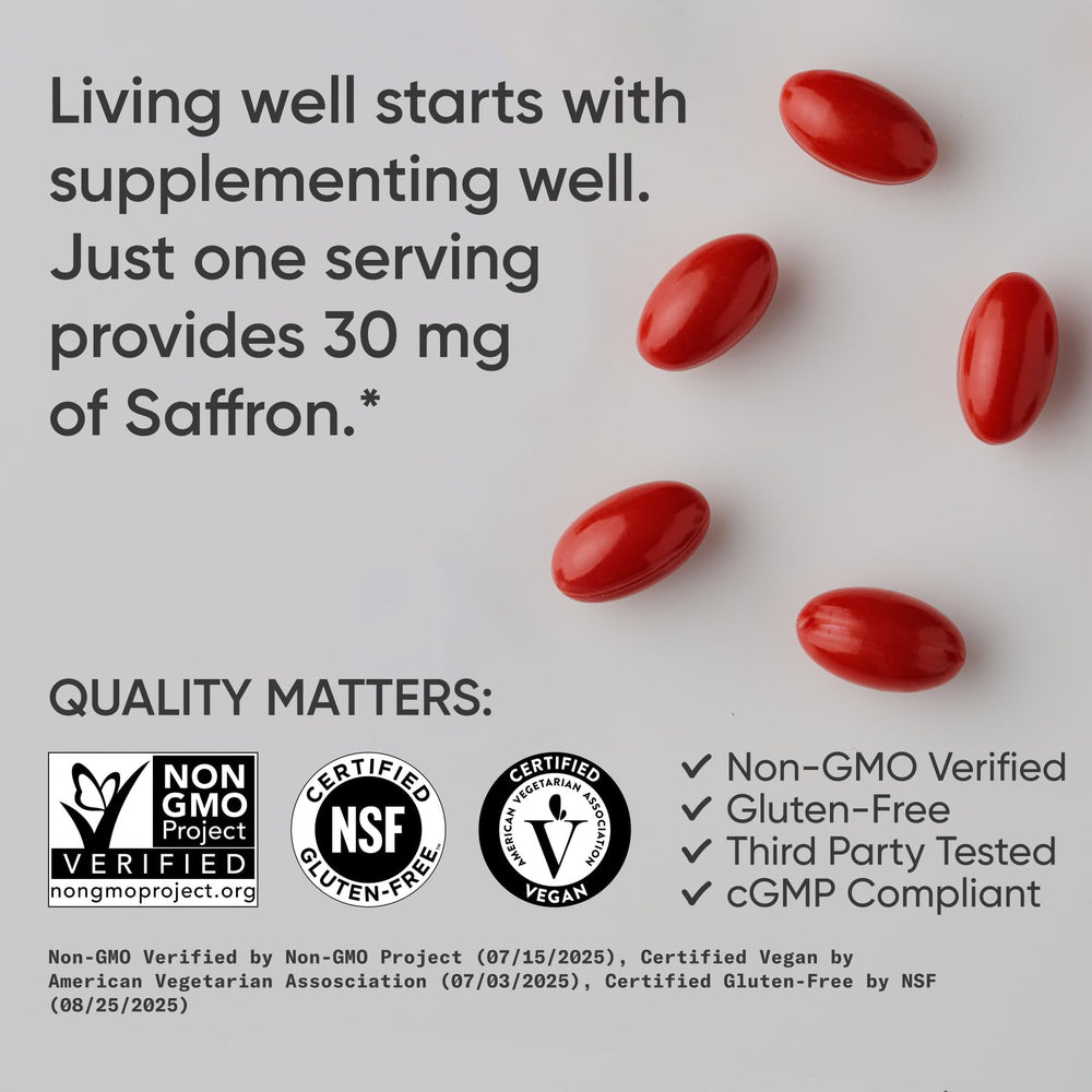 Affron saffron extract label on Sports Research bottle highlighting standardized content.