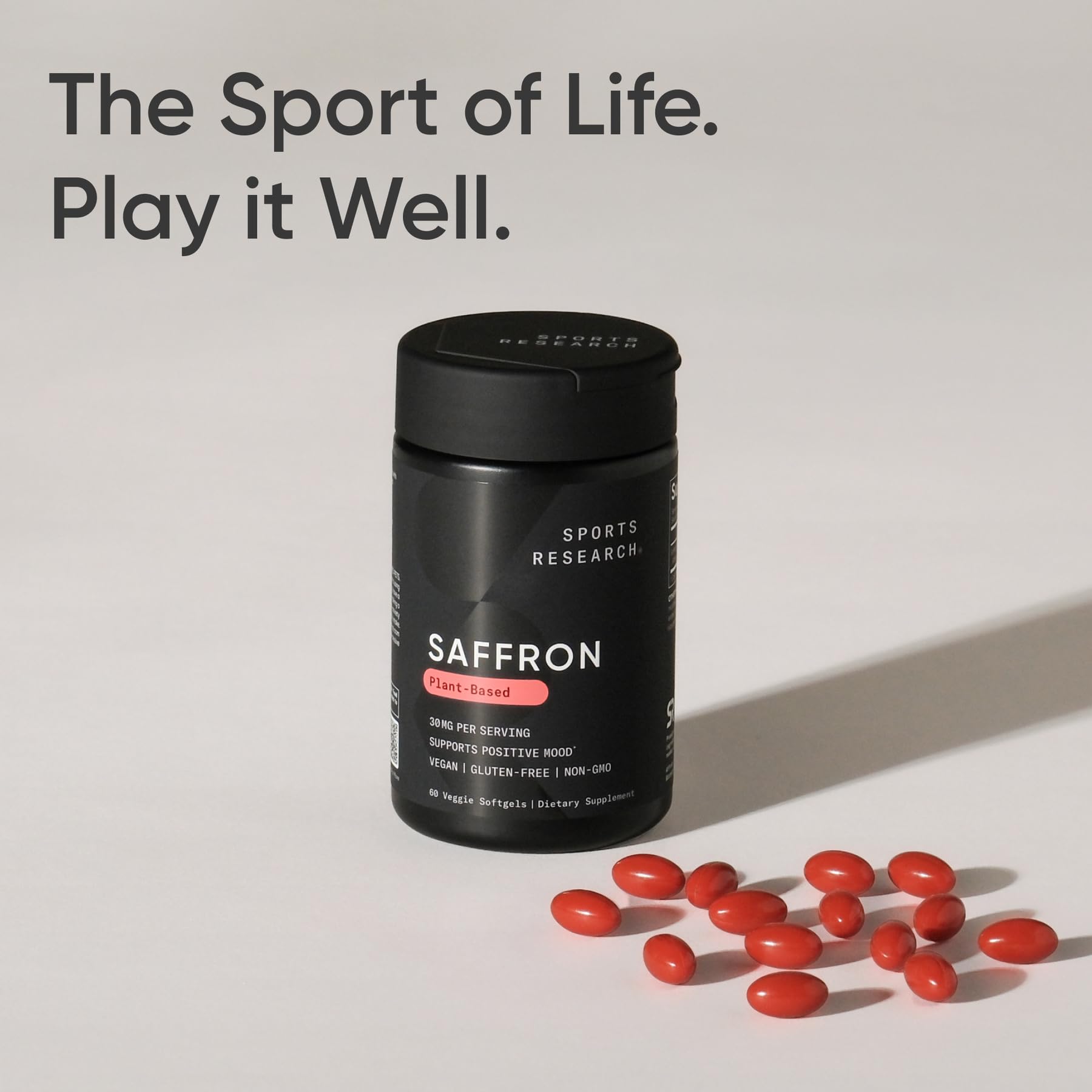 Lifestyle scene with Sports Research saffron bottle suggesting daily use and calm moments.