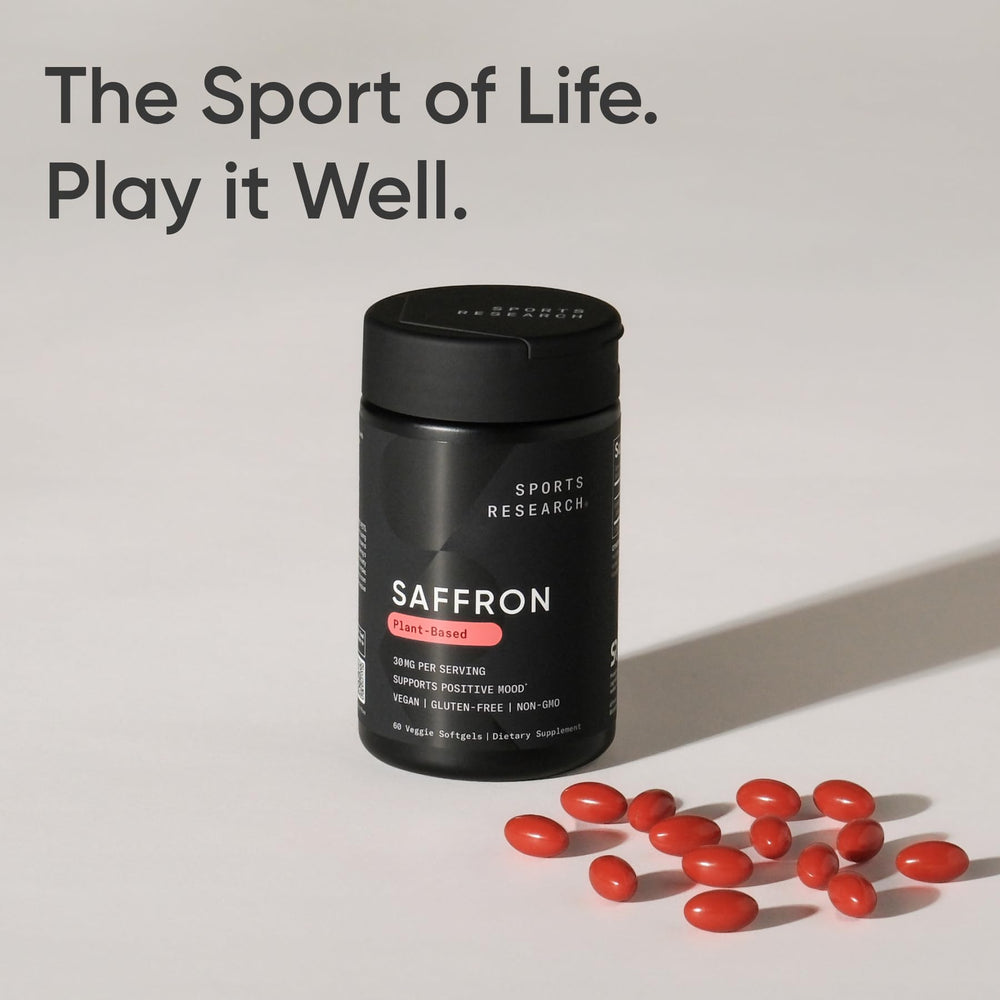 Lifestyle scene with Sports Research saffron bottle suggesting daily use and calm moments.