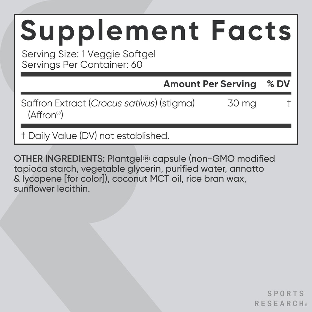 Vegan certified badge on Sports Research Pure Saffron Supplement packaging.