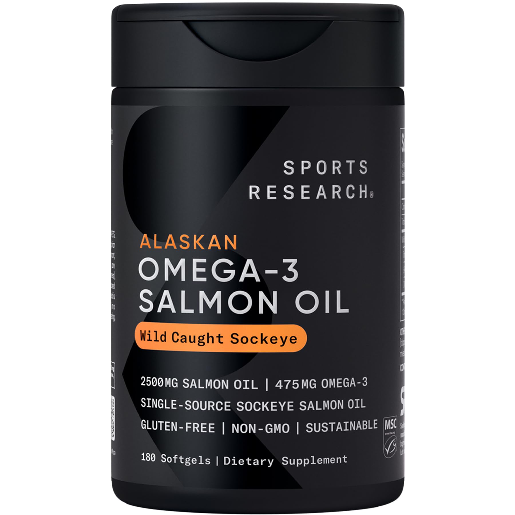 Sports Research Salmon Oil bottle for daily omega-3 support.