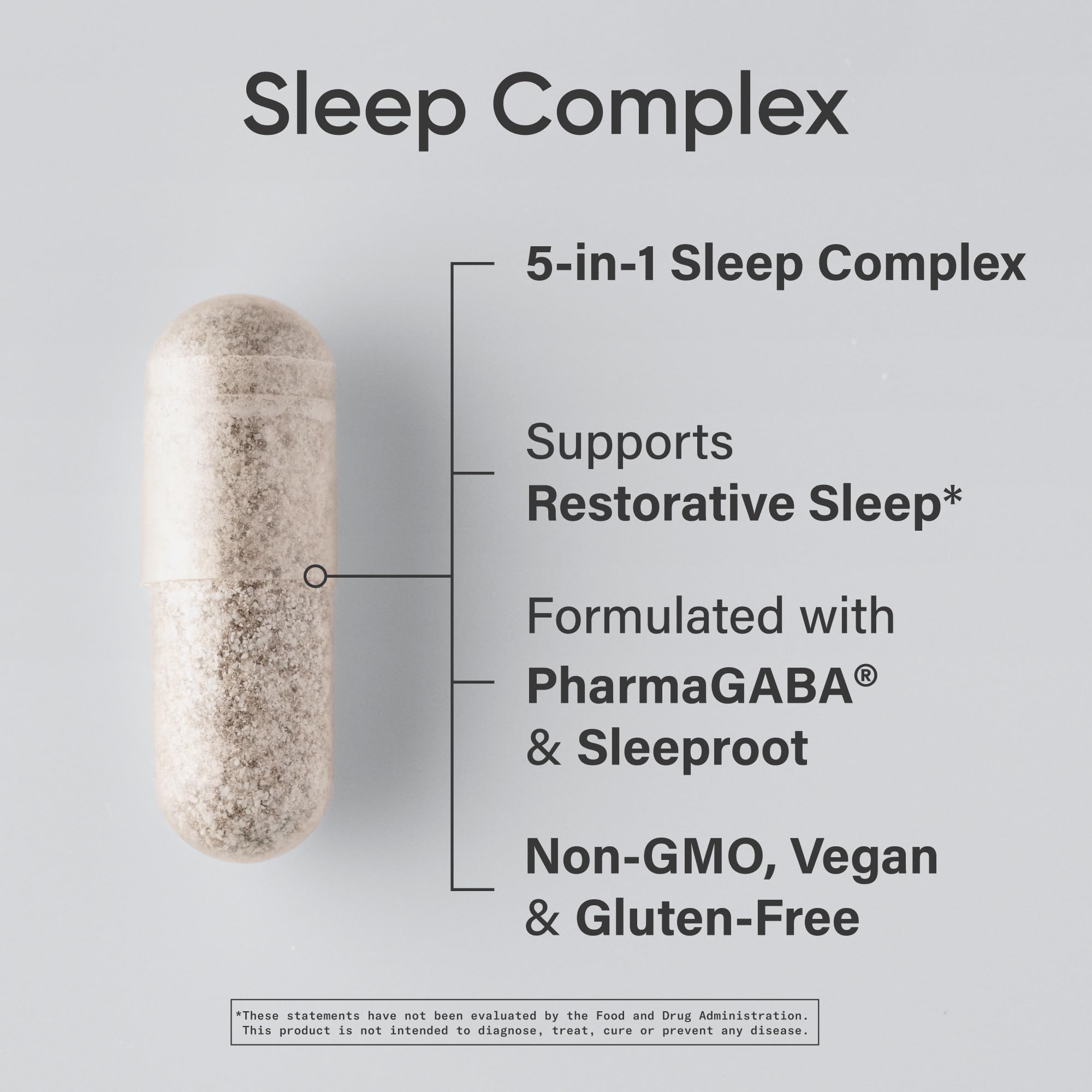 Sports Research Sleep Complex capsules close-up shows valerian, GABA, and magnesium blend for calm nights.