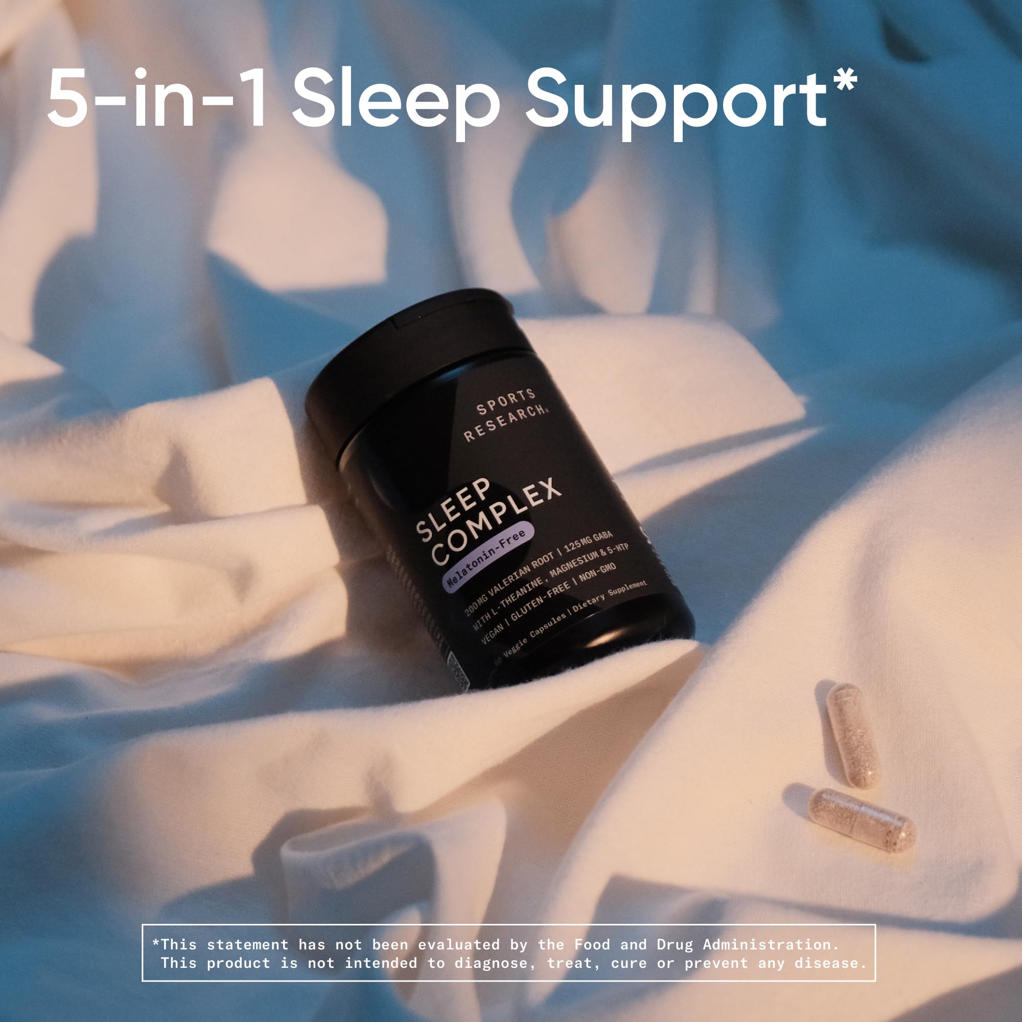 Sports Research Sleep Complex ingredients graphic highlights L-Theanine and GABA content.