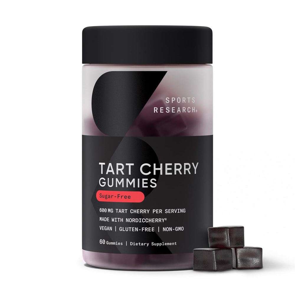 Sports Research Tart Cherry Gummies bottle for daily athletic recovery.