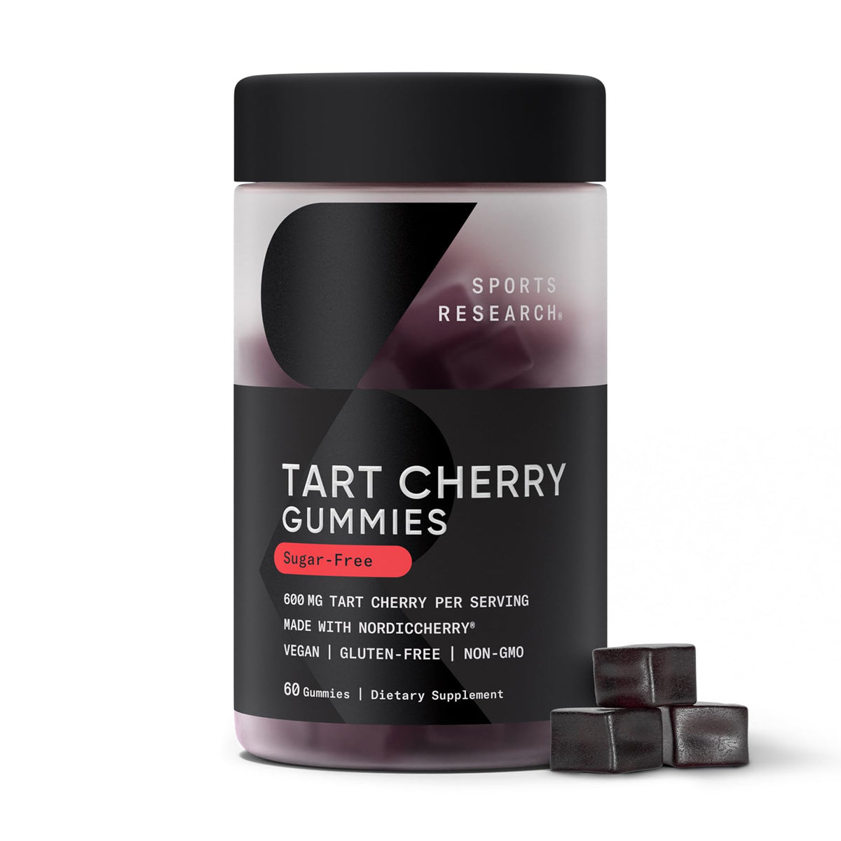 Sports Research Tart Cherry Gummies bottle for daily athletic recovery.