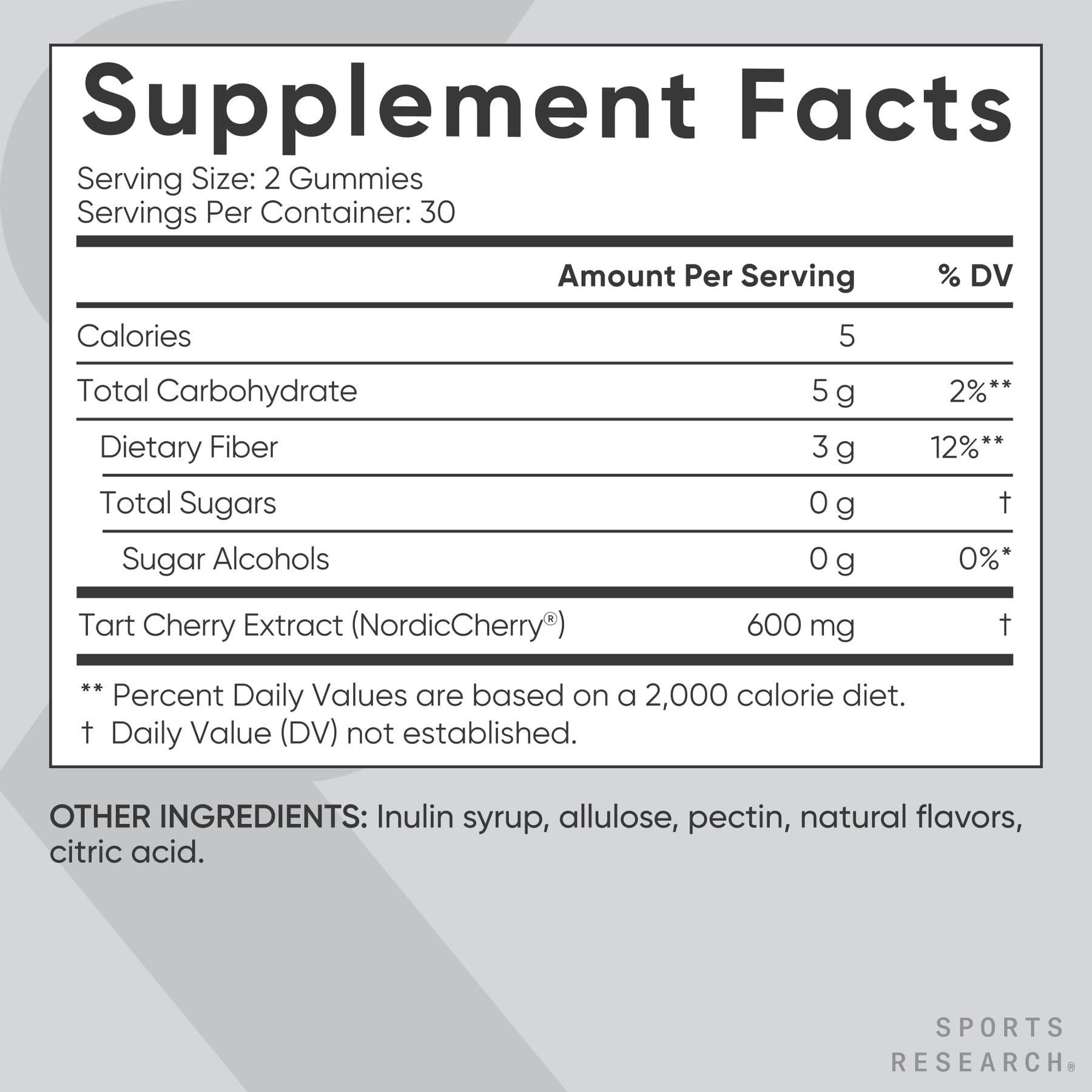 Sports Research Tart Cherry Gummies gluten-free seal visible on pack.