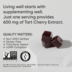 Sports Research Tart Cherry Gummies vegan-certified badge on packaging.