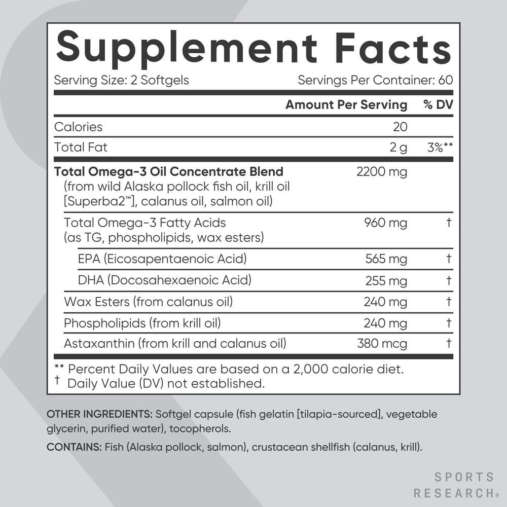 Sports Research Total Omega-3 Antarctic krill oil capsule rich in astaxanthin
