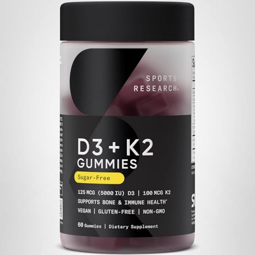 Sports Research vegan D3 K2 gummies bottle-angle showcases wellness in daily life.