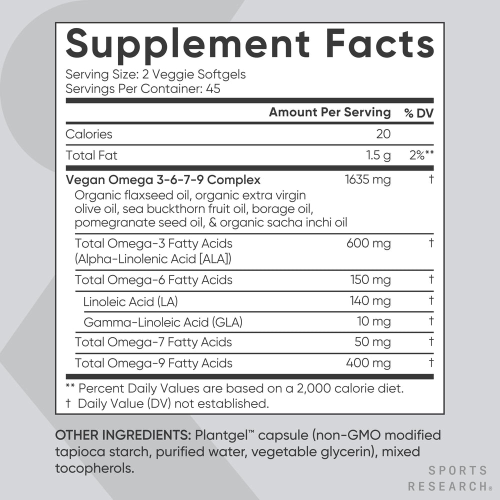 Pomegranate seeds highlight antioxidant-rich oils in the Sports Research vegan omega blend