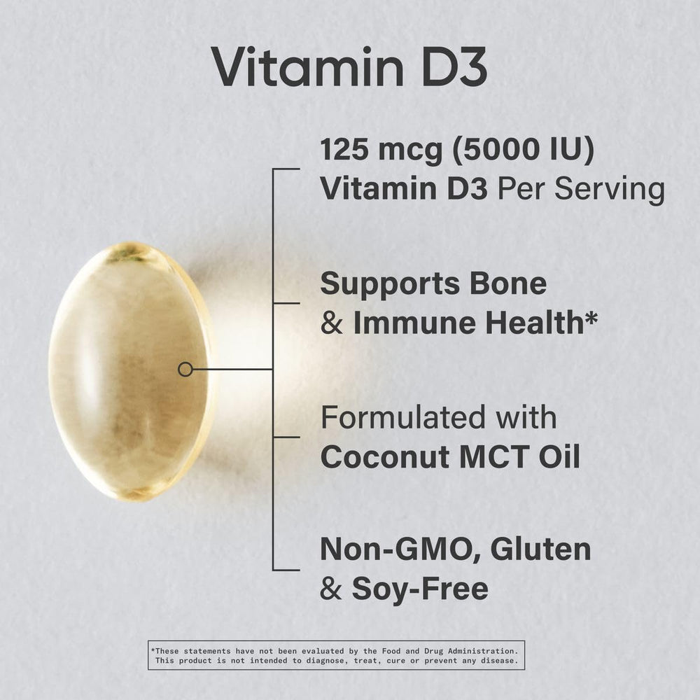 Sports Research Vitamin D3 with coconut MCT oil softgels for better absorption.